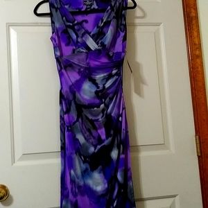 American living sheath, ruched, Faux wrap, size 2 midi dress, Amazing purples